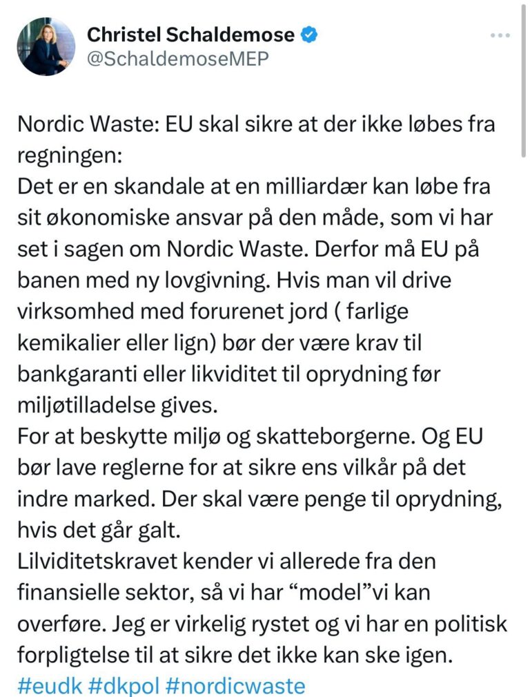 Fornuftige ord fra Christel Schaldemose om Nordic Waste. Miljøregler er oplagt til at blive lavet i EU regi dkpol