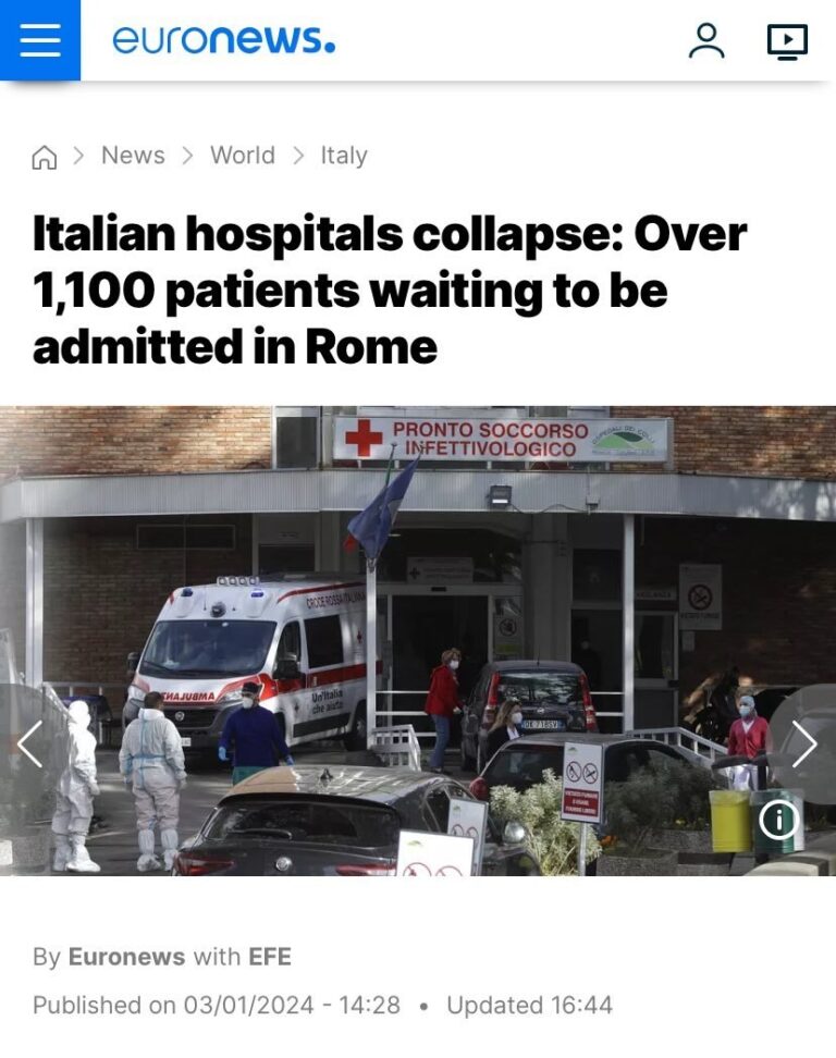 Puha jeg tror vist ikke vi har noget at brokke os over i Danmark. I Italien er hospitalerne angivelig så presset af overbelægning grundet bl.a. COVID-19 og Influenza at ambulancerne holder i kø for at få en sengeplads til patienterne
