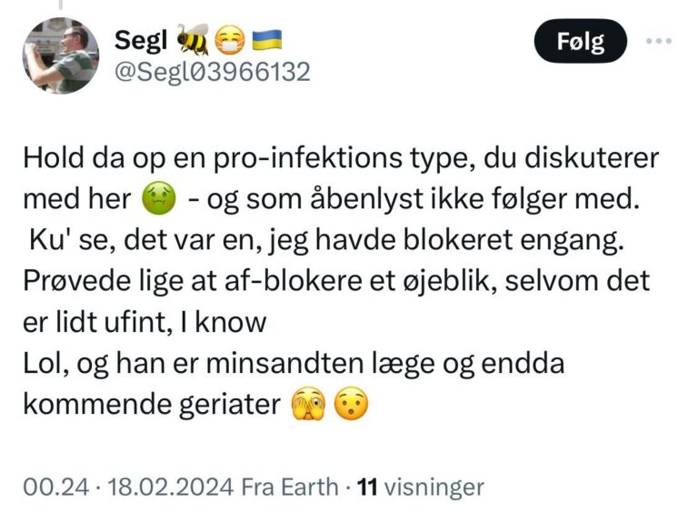 Man kommer hurtigt i kasser på X. Det gør ikke noget, det kender jeg fra debatter med vaccinemodstandere og konspirationsteoretikere. Her hedder kassen åbenbart pro-infektion, men hvad er det? Det kom ifm jeg skrev at jeg ikke mener man kan udrydde COVID-19, det er der åbenbart nogen der gør #covid1…