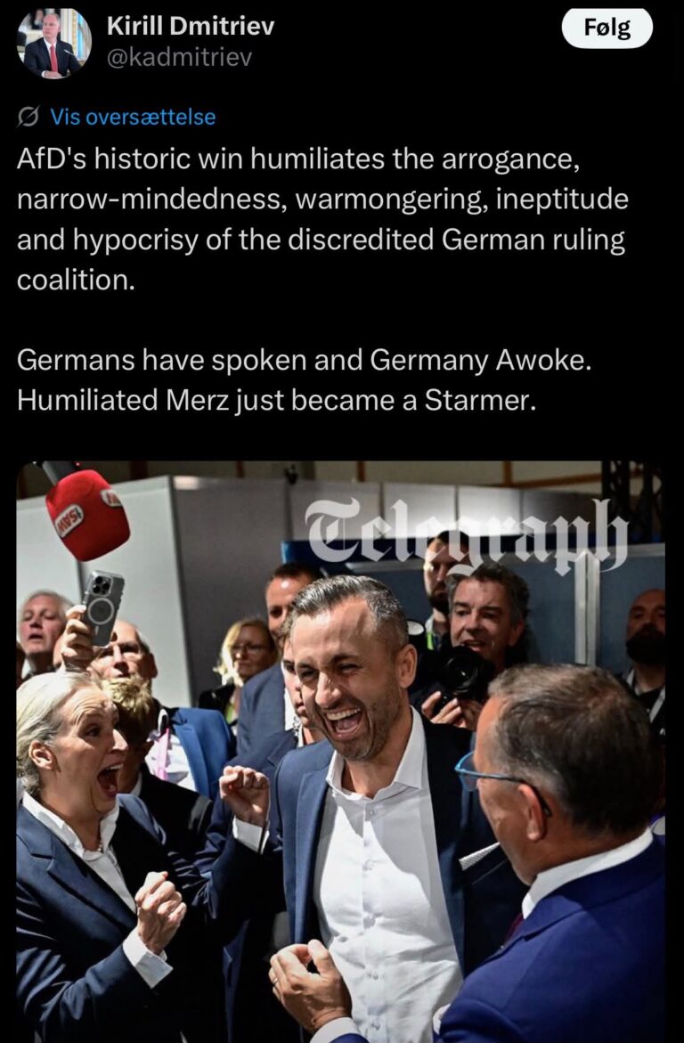 The Russians think it’s great that AfD has won the election in Germany #dkpol #eupol